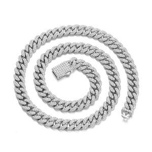 10MM Cuban Link Chain Silver Gold Plated Cubic Zirconia Necklace Hip Hop